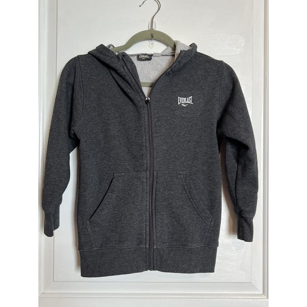 EVERLAST Youth Boys Sweater Hoodie Full Zip Front Pockets Heather Gray Black S 8